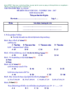 Đề kiểm tra cuối năm Toán lớp 1 - Năm học 2016-2017 - Trường Tiểu học La Ngâu